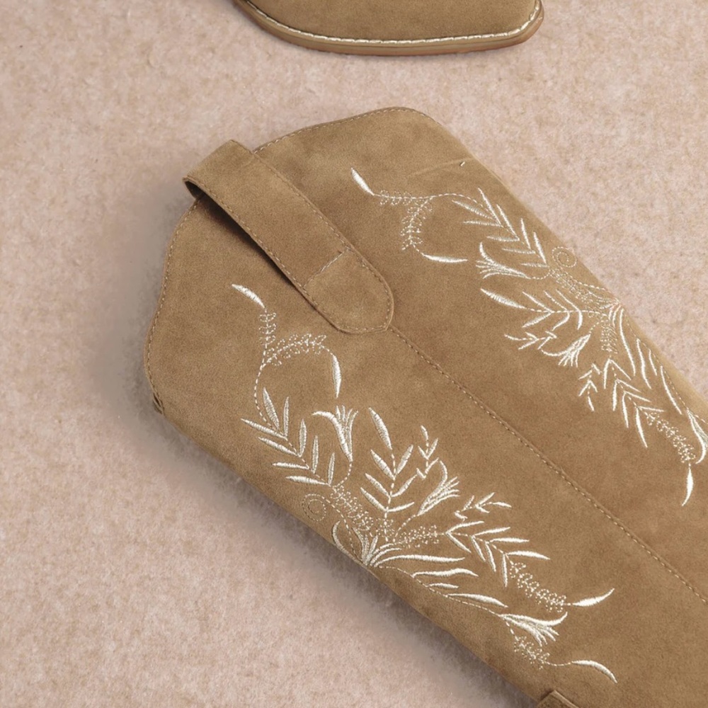 The Flora Taupe Suede Western Boots - Picture 2 of 7